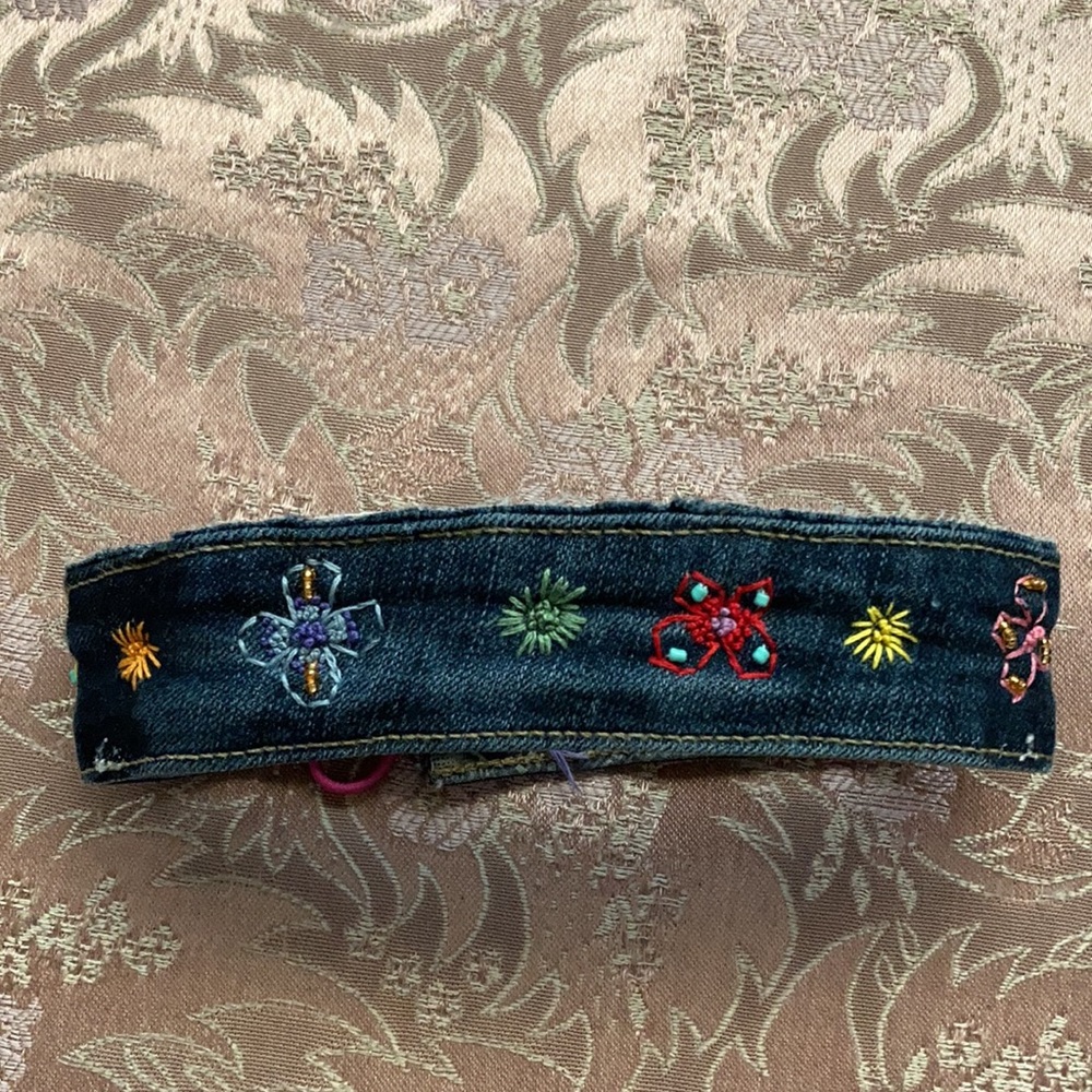 NEW hand sewn flower upcycle denim dog collar